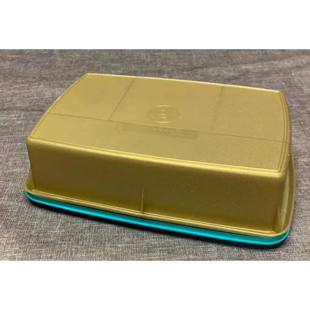 Tupperware Stow-n-Glo Craft Storage Bin Aqua Top Gold Bottom 769 Top 767 Bottom